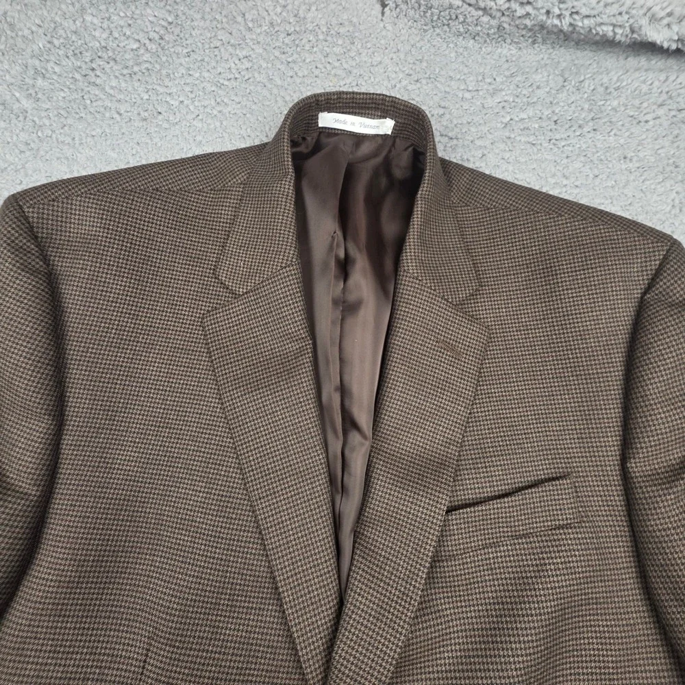 Chaps Sport Coat Men 44R Brown Micro Houndstooth Two Button Blazer Classic Fit